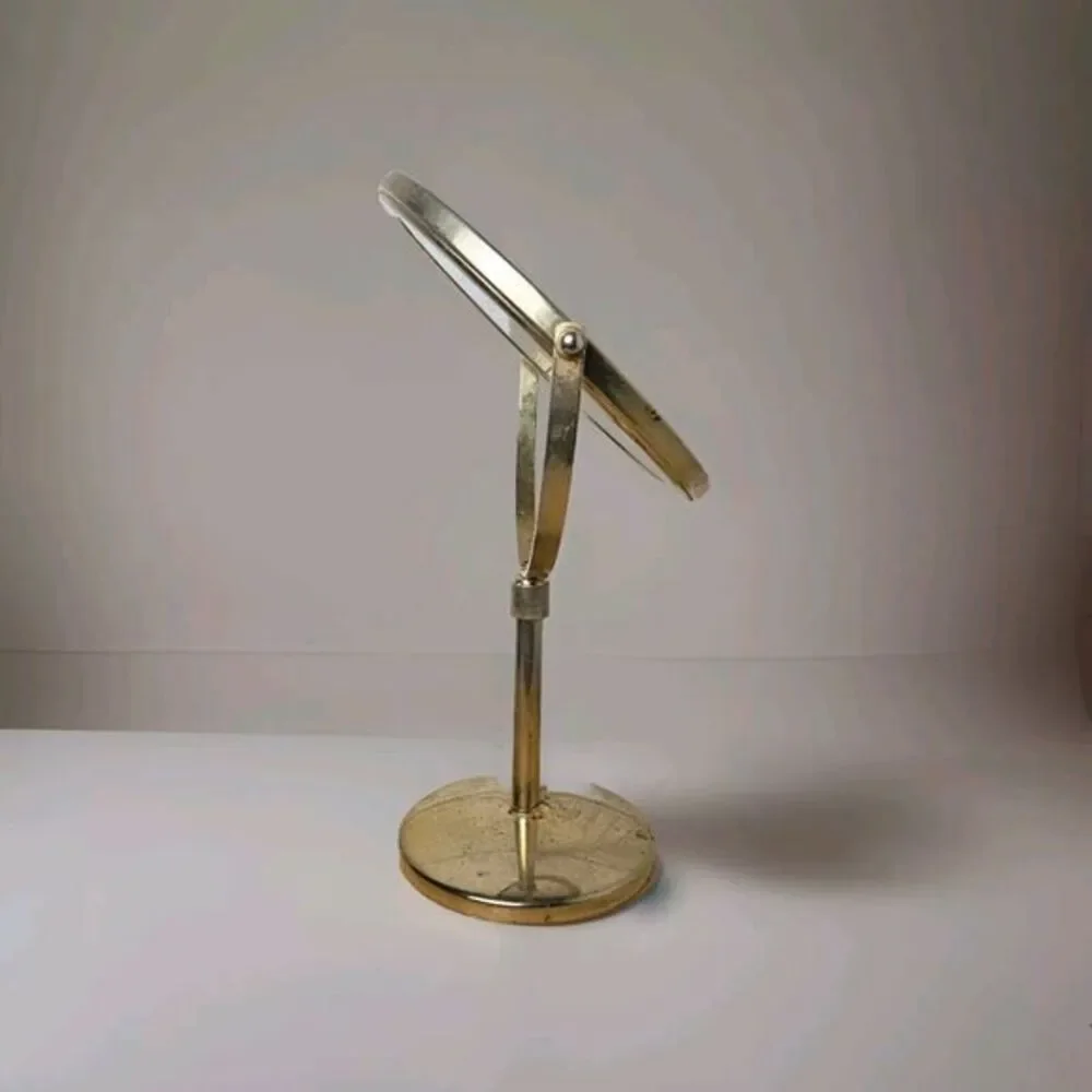 Vtg Gold Metal‎ Brass Vanity Double Mirror Swivel Standing